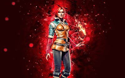 Triss Merigold, 4k, red neon lights, The Witcher, artwork, Witcher 3 Wild Hunt, The Witcher characters, Triss Merigold The Witcher