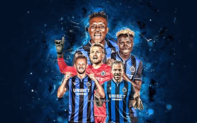 David Okereke, Ruud Vormer, Mats Rits, Simon Mignolet, Youssouph Badji, 4k, Brugge FC, football, Jupiler League, Brugge team, blue neon lights, soccer