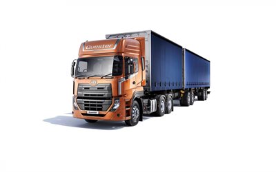 UD Quester, truck with trailer on white background, cargo transportation, cargo delivery, UD Trucks