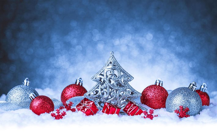 christmas decorations, xmas tree, xmas balls, gift boxes, Happy New Year, Merry Christmas, new year concepts, xmas frames