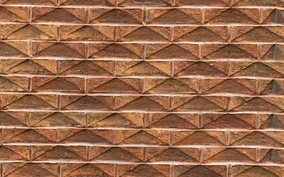 brown 3D brickwall, 4k, brown bricks, bricks textures, brick wall, bricks background, brown stone background, identical bricks, bricks, brown bricks background