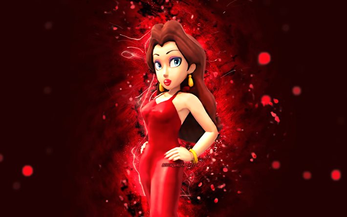 Pauline, 4k, Lady or the Beautiful, red neon lights, Super Mario, creative, Super Mario characters, Super Mario Bros, Pauline Super Mario