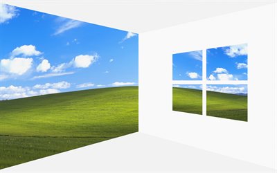 Windows 10 logosu, hisse senedi Windows manzarası, Windows amblemi, beyaz arka plan, Windows logosu