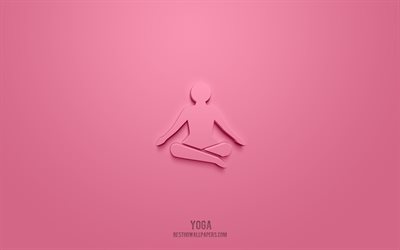 Yoga 3d-ikon, rosa bakgrund, 3d-symboler, Yoga, h&#228;lsosymboler, 3d-ikoner, yogatecken, h&#228;lso 3d-ikoner