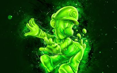 Gooigi, 4k, cartoon plumber, green neon lights, Super Mario, creative, Super Mario characters, Super Mario Bros, Gooigi Super Mario