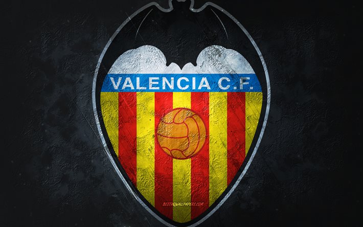Valencia CF, espanjalainen jalkapalloseura, harmaa kivitausta, Valencia CF-logo, grunge-taide, La Liga, jalkapallo, Espanja, Valencia CF-tunnus