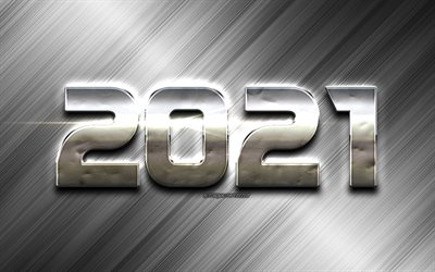 2021 New Year, gray 2021 background, Steel 2021 background, metal letters, 2021 concepts, Happy New Year 2021, metal art