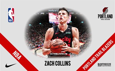 Zach Collins, Portland Trail Blazers, joueur de basket am&#233;ricain, NBA, portrait, USA, basket-ball, Moda Center, logo Portland Trail Blazers