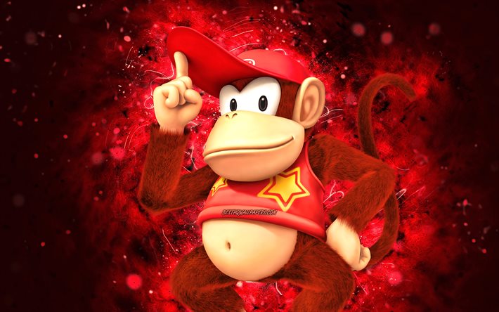Download wallpapers Diddy Kong, 4k, cartoon monkey, red neon lights, Super  Mario, creative, Super Mario characters, Super Mario Bros, Diddy Kong Super  Mario for desktop free. Pictures for desktop free