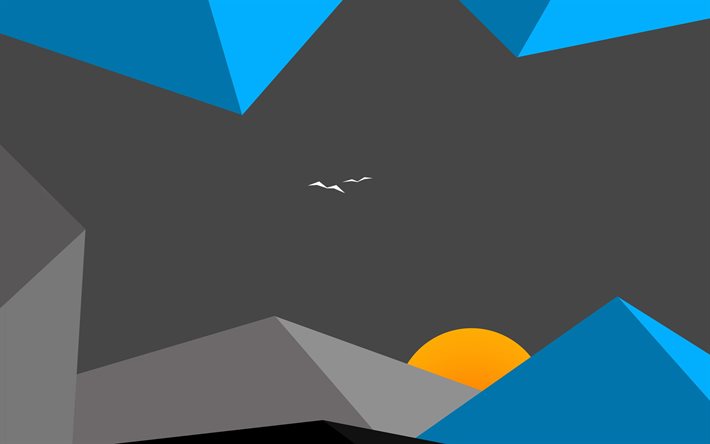 abstract nightsacpes, low poly art, moon, mountains, nature minimalism, abstract mountains landscape, artwork, abstract landscape