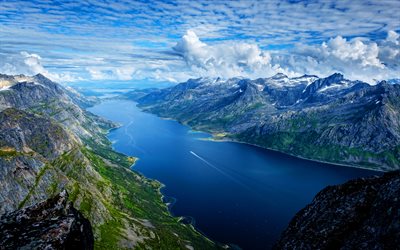 Ersfjord, 4k, &#233;t&#233;, belle nature, Scandinavie, Norv&#232;ge, Europe
