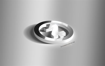 Zcash 3D silver logo, Zcash, cryptocurrency, gray background, Zcash logo, Zcash 3D emblem, metal Zcash 3D logo