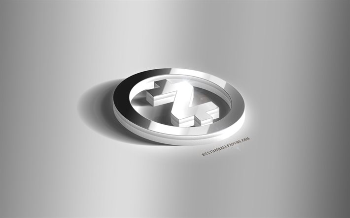 zcash 3d silber logo, zcash, kryptow&#228;hrung, grauer hintergrund, zcash logo, zcash 3d emblem, metall zcash 3d logo