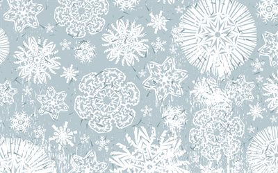 trama invernale retr&#242;, 4k, fiocchi di neve bianchi, trama di ornamenti invernali, sfondo invernale retr&#242;, trama invernale, sfondo blu con fiocchi di neve bianchi