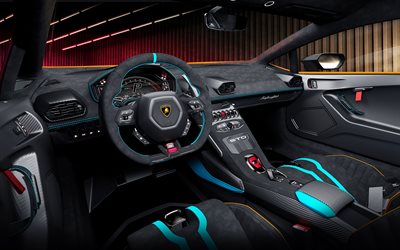 2021, Lamborghini Huracan STO, interior, superdeportivo, tuning Huracan, tablero de Huracan, autos deportivos italianos, Lamborghini