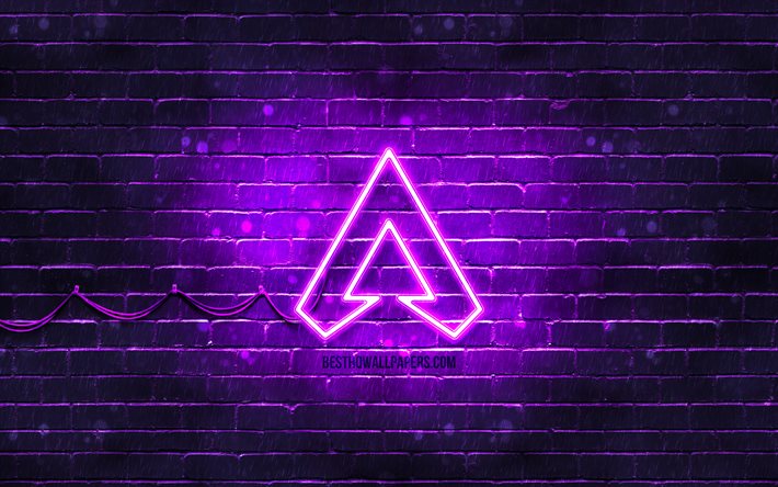 Apex Legends violett logotyp, 4k, violett brickwall, Apex Legends logotyp, 2020-spel, Apex Legends neonlogotyp, Apex Legends