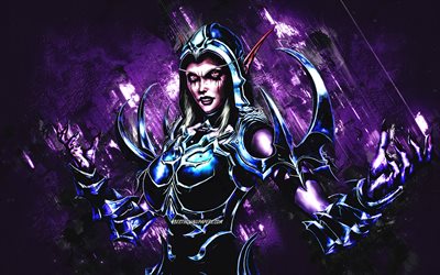 シルバナスウィンドランナー, World of Warcraft Shadowlands, 紫色の石の背景, すごいキャラクター, World of Warcraft, Sylvanas Windrunner WoW