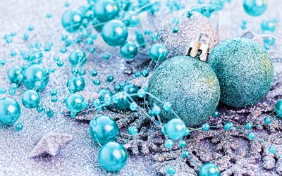 4k, blue christmas balls, stars, snowflakes, blue tinsel, Happy New Year, christmas decorations, xmas balls, blue christmas backgrounds, bokeh, new year concepts, Merry Christmas