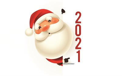 2021 New Year, Santa Claus, 4k, 2021 background with Santa Claus, white background, 2021 concepts, Happy New Year 2021, Christmas