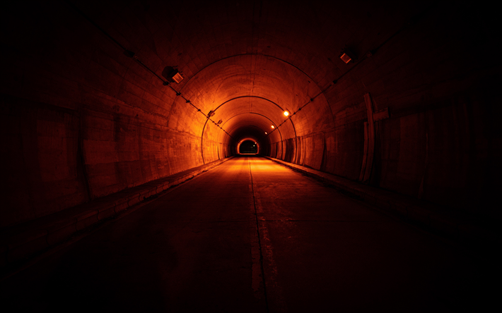 tunnel, lumi&#232;re au bout du tunnel, tunnel sombre, tunnel automobile, route en b&#233;ton