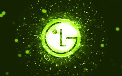 LG lime logo, 4k, lime neon lights, creative, lime abstract background, LG logo, brands, LG