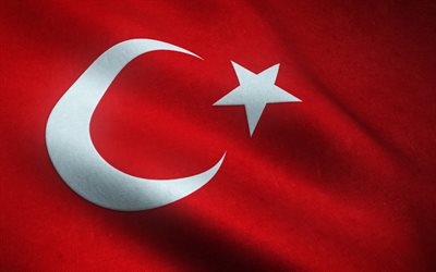 Turkiets flagga, tygstruktur, turkisk flagga, 3d Turkiets flagga, Europa