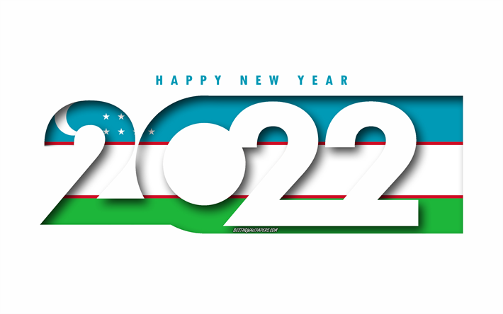 Felice Anno Nuovo 2022 Uzbekistan, sfondo bianco, Uzbekistan 2022, Uzbekistan 2022 Anno nuovo, 2022 concetti, Uzbekistan, Bandiera dell&#39;Uzbekistan