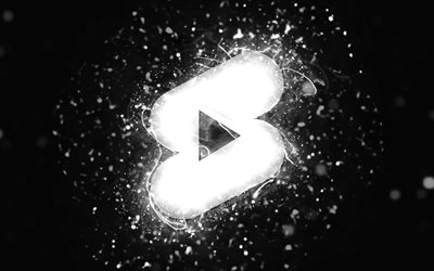 Youtube shorts white logo, 4k, white neon lights, creative, black abstract background, Youtube shorts logo, social network, Youtube shorts