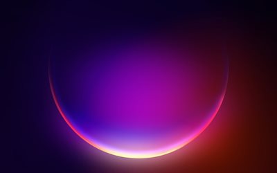 Sfondo di Windows 11, cerchio neon viola, sfondo arancione, sfondo cerchi, Windows, luce neon arancione viola, sfondo luce neon
