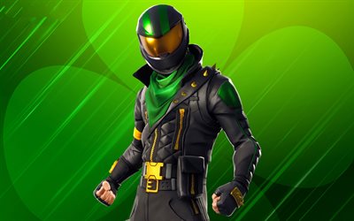 4k, Lucky Rider Fortnite, abstract green background, Fortnite Battle Royale, Fortnite characters, Lucky Rider Skin, creative, Fortnite, Lucky Rider