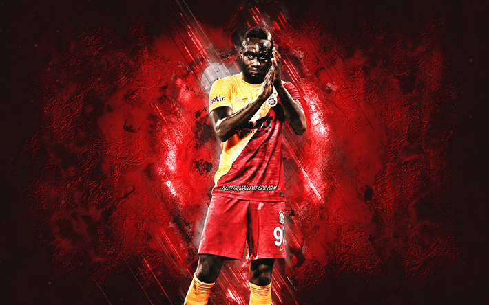 Mbaye Diagne, Galatasaray, Senegalilainen jalkapalloilija, muotokuva, punainen kivi tausta, jalkapallo, Turkki