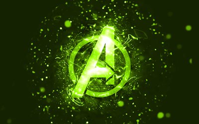 avengers lime logo, 4k, lime neon lights, kreativ, lime abstrakter hintergrund, avengers logo, superhelden, avengers