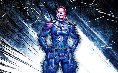 4k, Black Widow, arte grunge, filme de 2021, super-her&#243;is, Marvel Comics, blue abstract rays, Scarlett Johansson, Black Widow 4K