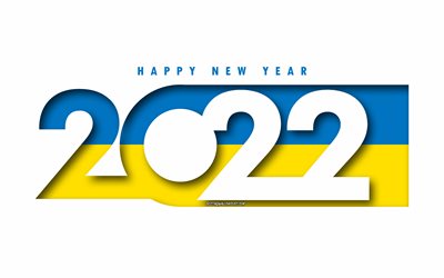 Gott nytt &#229;r 2022 Ukraina, vit bakgrund, Ukraina 2022, Ukraina 2022 nytt &#229;r, 2022 koncept, Ukraina, Ukrainas flagga