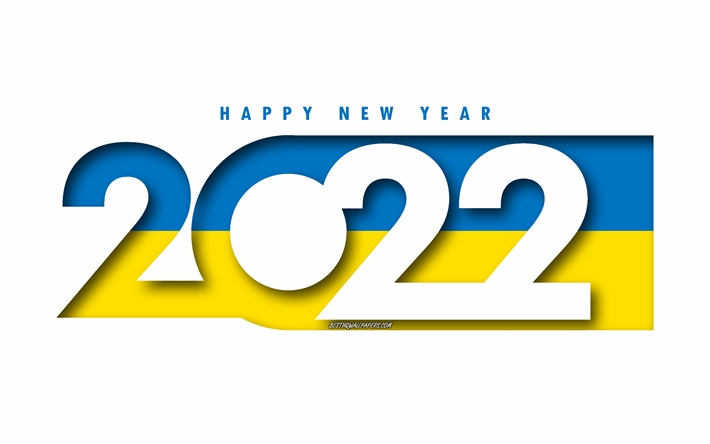 Happy New Year 2022 Ukraine, white background, Ukraine 2022, Ukraine 2022 New Year, 2022 concepts, Ukraine, Flag of Ukraine