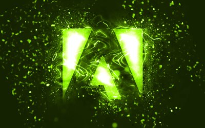 Adobe lime logo, 4k, lime neon valot, luova, lime abstrakti tausta, Adobe logo, tuotemerkit, Adobe