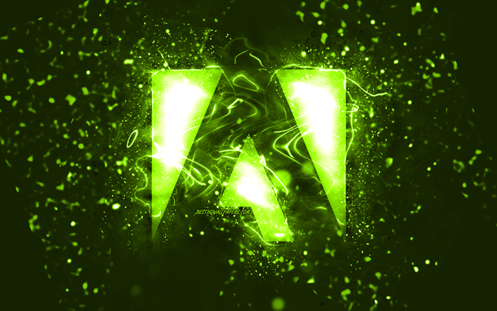 شعار Adobe lime, 4 ك, أضواء النيون الجير, إبْداعِيّ ; مُبْتَدِع ; مُبْتَكِر ; مُبْدِع, الجير خلفية مجردة, شعار Adobe, العلامة التجارية, الطين المجفف بالشمس (اللبن)