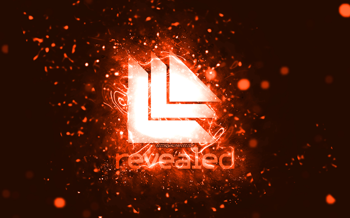 Revealed Recordings orange logo, 4k, orange neon lights, creative, orange abstract background, Revealed Recordings logo, music labels, Revealed Recordings