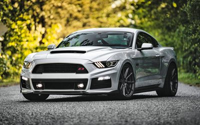 Ford Mustang, S550, exterior, white sports coupe, new white Mustang, American sports cars, Ford