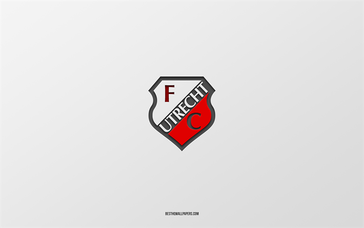 FC Utrecht, fond blanc, &#233;quipe de football n&#233;erlandaise, embl&#232;me du FC Utrecht, Eredivisie, Utrecht, Pays-Bas, football, logo FC Utrecht