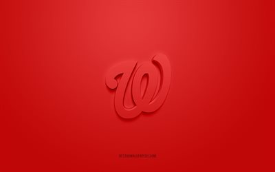 Washington Nationals amblemi, yaratıcı 3D logo, kırmızı arka plan, Amerikan beyzbol kul&#252;b&#252;, HABERLER, Washington, ABD, Washington Nationals, beyzbol