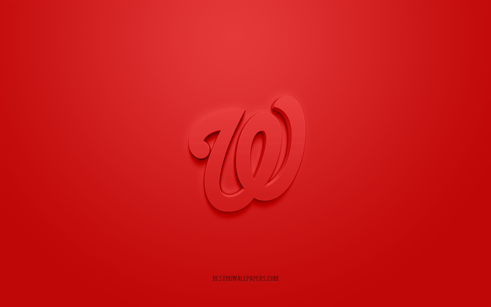 Washington Nationals emblem, creative 3D logo, red background, American baseball club, MLB, Washington, USA, Washington Nationals, baseball, Washington Nationals insignia