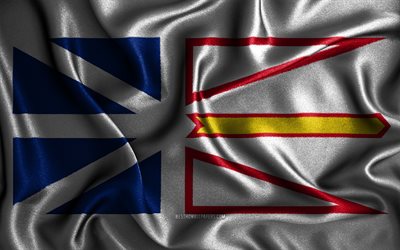 Newfoundland och Labrador flagga, 4k, v&#229;giga sidenflaggor, kanadensiska provinser, Day of Newfoundland och Labrador, tygflaggor, Newfoundlands och Labradors flagga, 3D-konst, Newfoundland och Labrador, Kanadas provinser, Newfoundland och Labrador 3D-