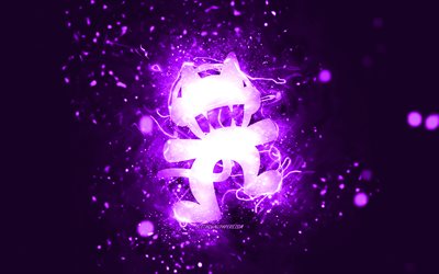 Monstercat violett logotyp, 4k, kanadensiska DJs, violett neonljus, kreativ, violett abstrakt bakgrund, Monstercat logotyp, musikstj&#228;rnor, Monstercat