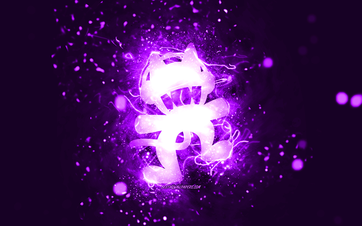 Monstercat violetti logo, 4k, kanadalaiset DJ:t, violetit neon valot, luova, violetti abstrakti tausta, Monstercat logo, musiikkit&#228;hdet, Monstercat