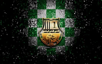 Al Ahli SC, glitter logo, QSL, green white checkered background, soccer, qatari football club, Al Ahli SC logo, mosaic art, football, Al Ahli Doha FC