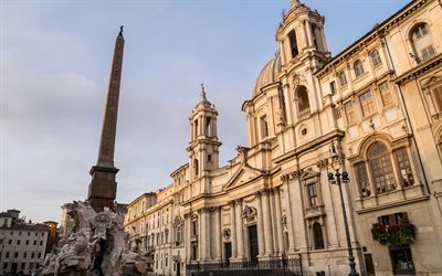 Rome, Piazza Navona, Fountain four rivers, Italy, Rome landmarks