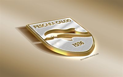 Delfino Pescara 1936, Italian football club, golden silver logo, Pescara, Italy, Serie B, 3d golden emblem, creative 3d art, football, Pescara Calcio