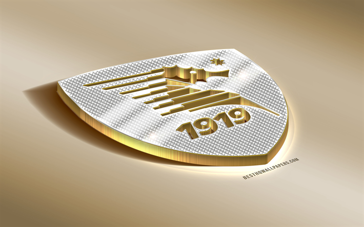 US Salernitana 1919, Italian football club, golden silver logo, Salerno, Italy, Serie B, 3d golden emblem, creative 3d art, football