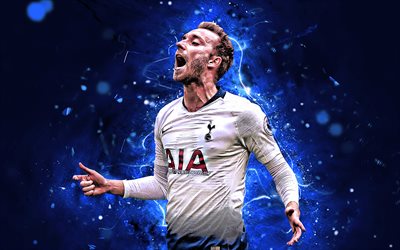 Christian Eriksen, goal, Tottenham Hotspur FC, danish footballers, soccer, Eriksen, Premier League, neon lights, Tottenham FC, England